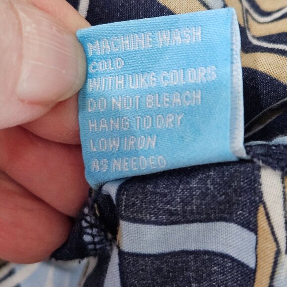 J. McLaughlin Button Down Blouse Sz Medium Blue & Tan Plaid Floral Career - Picture 9 of 9